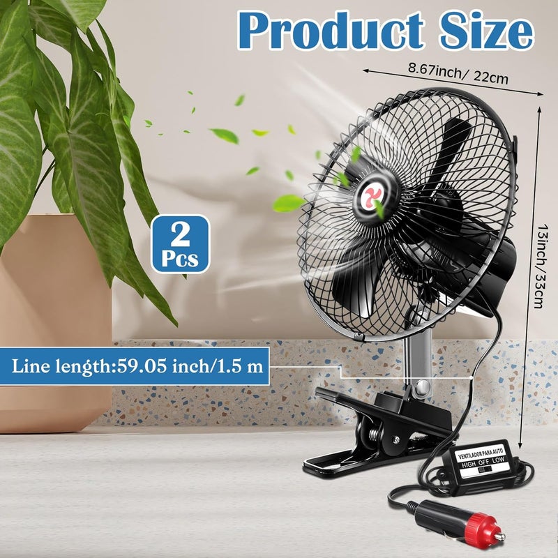 Tujoe 2 Pcs Portable Car Fan with Car Cigarette Lighter Electric Cooling 12 Volt Oscillating Fan 12 Volt Fan Automobile Vehicle 360 Degree Swivel Fan with Clip for Car Truck Supplies, Black (10 Inch) - Image 2